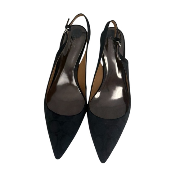 Coach Shoes - COACH Black Monogram Canvas ZARYA Slingback Pumps Size 10